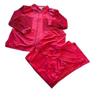 VTG Peter Popovitch Women 2pc Zip LS Top Pant Loose Knit Arms Red Made in USA XL